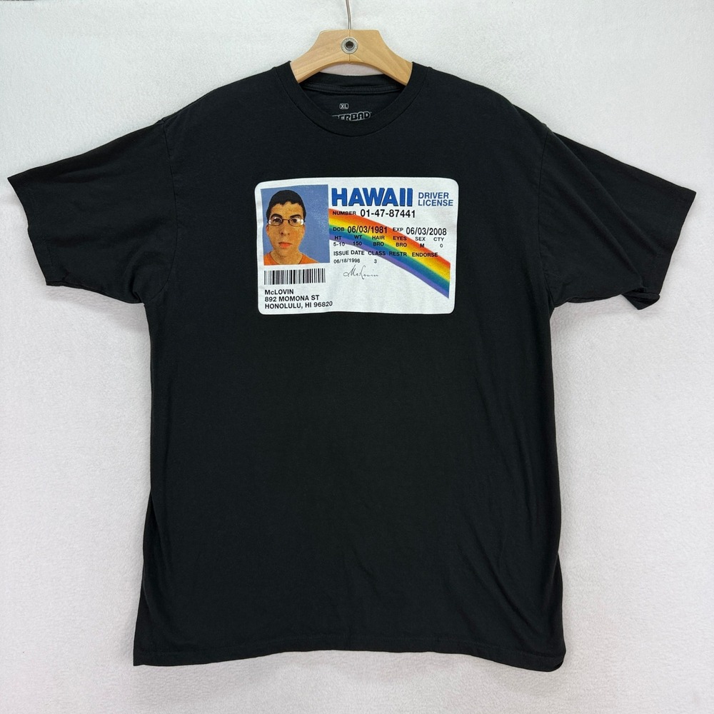 Superbad McLovin Driver License Graphic Print T-Shirt Movie Tee XL